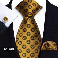 Classic Polka Dot Brown Blue Jacquard Silk Men's Tie Necktie Hanky Cufflink Set