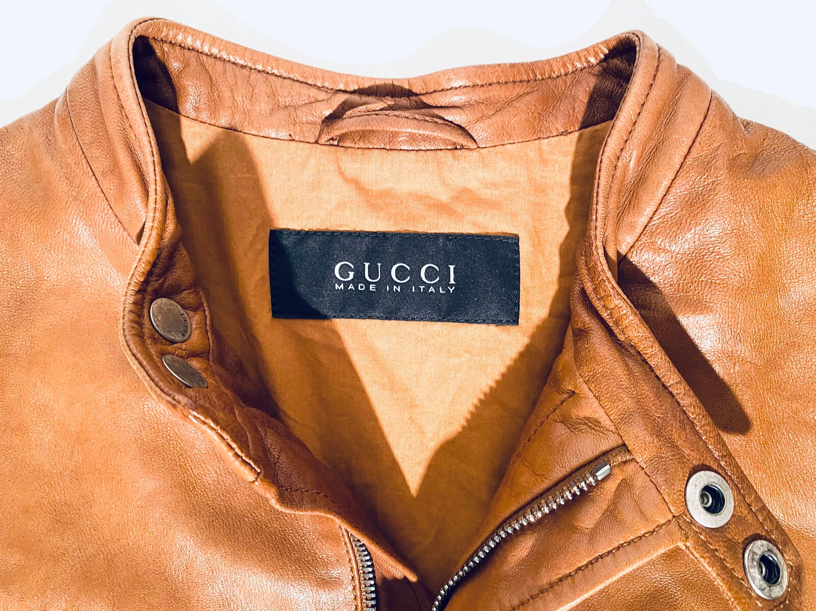Giacca di pelle originale Gucci uomo taglia 44 M camicetta in pelle