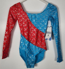 Danskin Gymnastic Women  s Petite Size XS 0-2 Patriotic Blue LS Leotard NWT