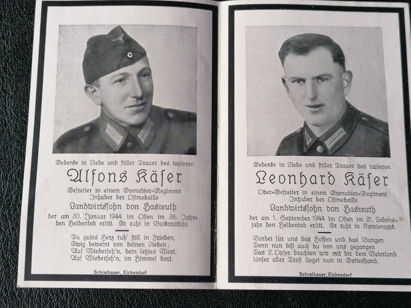 2.WK Sterbebild-Brüder  beide Grenadiere beide im Osten 1944
