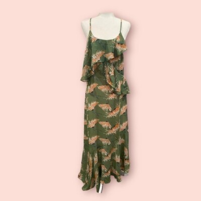 Dress Forum Los Angeles Ruffle Asymmetrical Maxi Dress Green Floral  Dandelion M | eBay