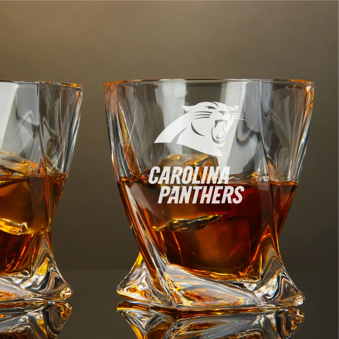 Engraved Carolina Panthers Whiskey Glass - Twisted Whiskey Glasses