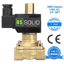 U. S. Solid 1/2" Brass Electric Solenoid Valve 110V AC Normally Open NBR
