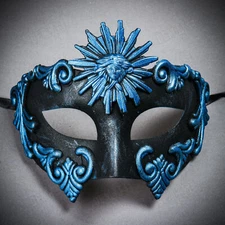 Black Blue SUN GOD King Emperor Venetian Masquerade Ball Prom Party Painted Mask
