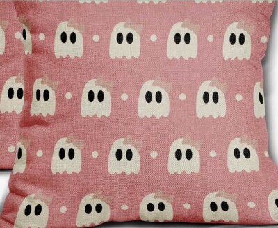 Sweetshow Spooky Pinky Pacman & Black & White Ghost Throw Pillow 2 Covers 18x18