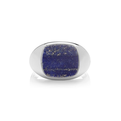 925 Sterling Silver Rhodium Plated Cushion Lapis Signet Ring - Picture 4 of 4