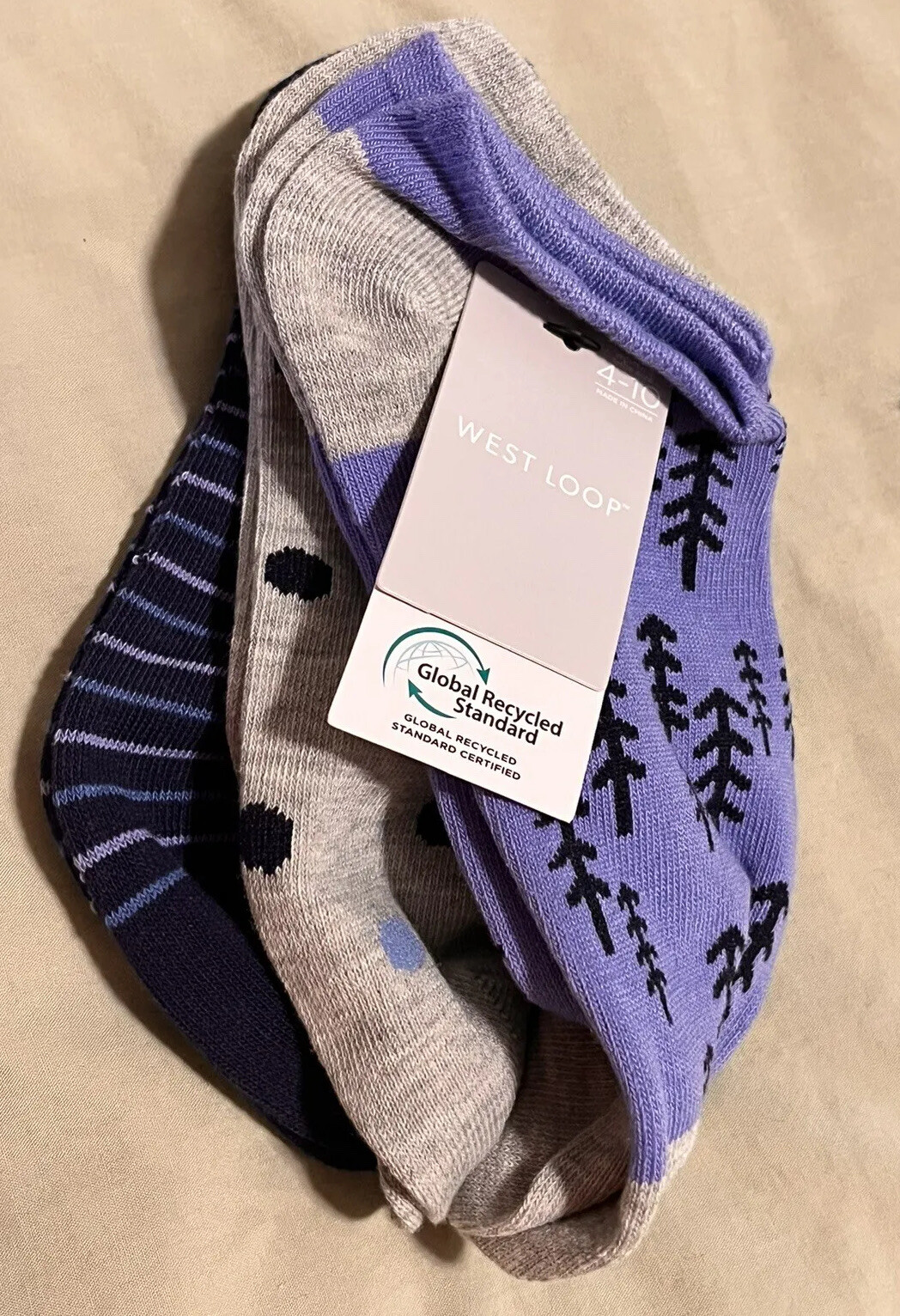 Women's ANKLE socks (West Loop), SET of 3 pairs NWT Blue, Gray, & Blue