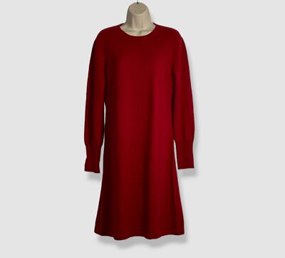 $350 Neiman Marcus Women's Red Cashmere Long Sleeve Crewneck A-Line Dress Size L