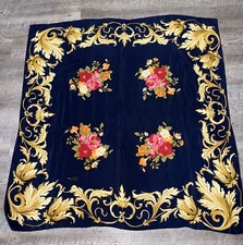 TIDI FLORAL  Navy, Gold  silk scarf  40” X 38” Head Neck Wear