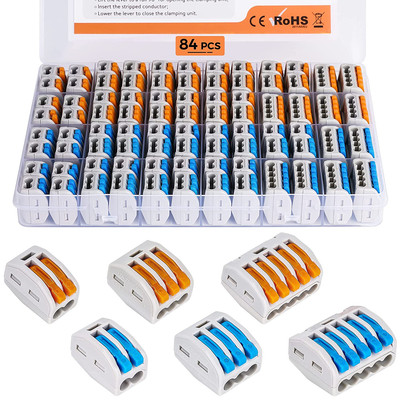 84PCS Lever Nuts Wire Connectors Kit,2 3 5 Port Electrical Lever Wire Connectors