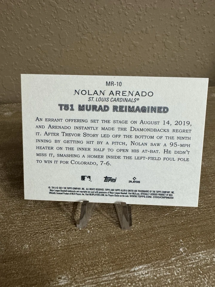 2021 Topps Allen & Ginter T51 MURAD Reimagined Nolan Arenado #MR-10 Cardinals - Image 2 of 2