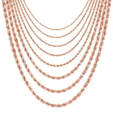 14K Rose Gold 1.5mm-6mm Diamond Cut Rope Chain Necklace Mens Womens 16"-30"