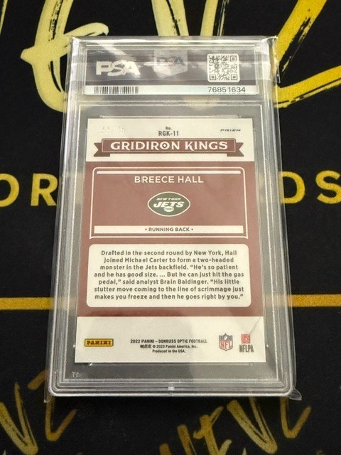 2022 Donruss Optic BREECE HALL #RGK11 Gridiron Kings Purple Stars /25 PSA 10 view 2