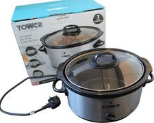 Tower 3.5 Litre Slow Cooker - Brushed Stainless Steel - Ceramic Pot & Glass Lid