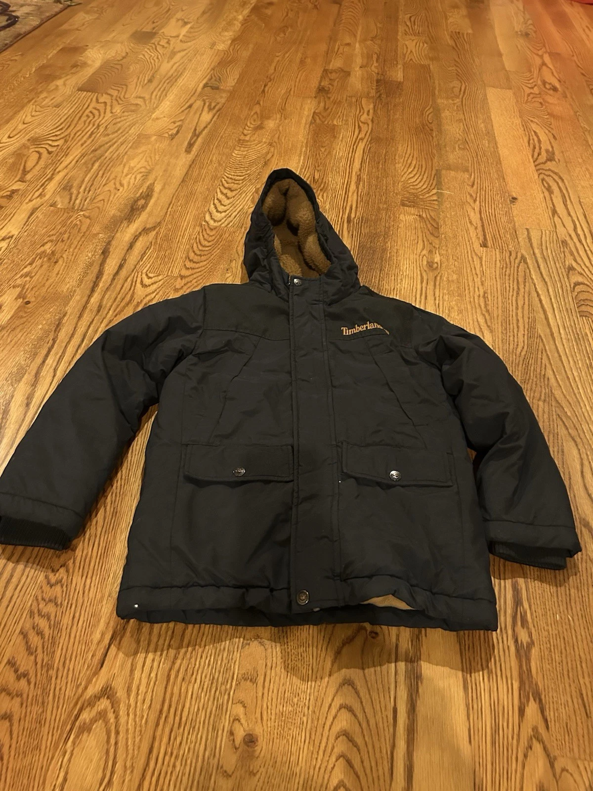 EUC Timberland Puffer Jacket Black Insulated Size 8 Kid’s Hooded