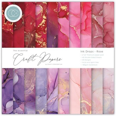 Craft Consortium Double-Sided Paper Pad 6''X6'' 40/Pkg-Ink Drops - Rose, 20 Design