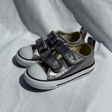 Converse Toddler Chuck Taylor All Star 2V Shoes Silver Metallic Size 5 Hook Loop