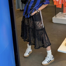 Adidas Originals Women  s Black Lace Tiered Midi Skirt KD2289