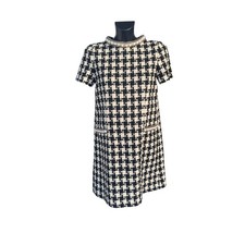 Valentino Tweed Pied de Poule Embroidered Neck Jewel Dress, 2010s