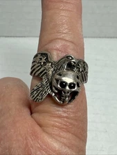 Eagle Carrying Skull Ring Flag Wing  Sterling Silver .925 Size 9.75 Biker Ring