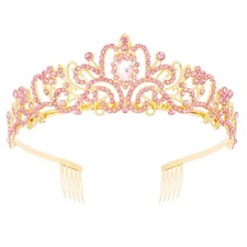 Didder Gold Pink Tiara and Crowns - Elegant Prom Tiara for Women and Girls - ...