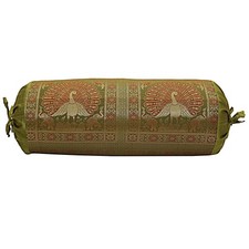 Indian Long Round Pillow Yoga Bolster Massage Beige Cylinder Silk Cushion Cover