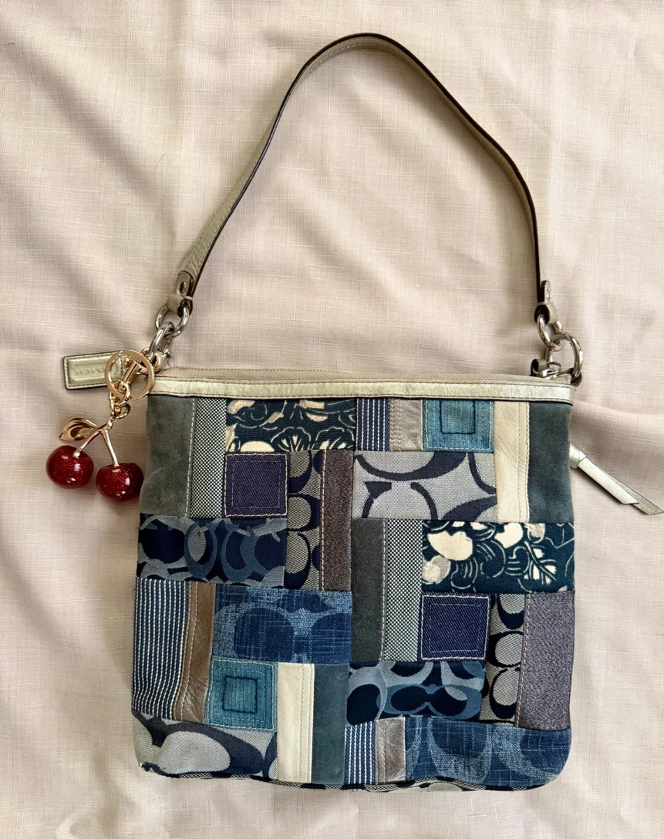 バッグ Coach Patchwork Denim Accessory Pouch Coach Vintage Patchwork Mini Crossbody Denim Suede Pocket NEW