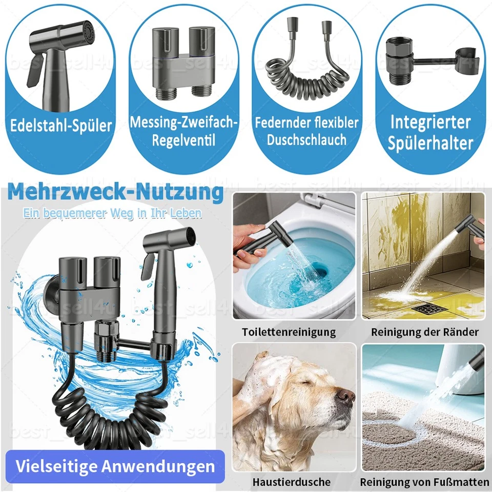 Handbrause Bidet Brause Waschbeckenbrause Duschbrause mit Schlauch Set Edelstahl - Bild 4 von 4