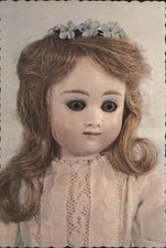 Dolls Bisque Head Doll, Blue Glass Eyes, Blond Hair Wig, 11 1/2 In. Postcard