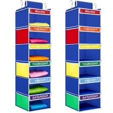 2 Pack 6 Shelves Weekly Hanging Closet Organizer 11.8 x 11.8 x 42.5 Inches Da...