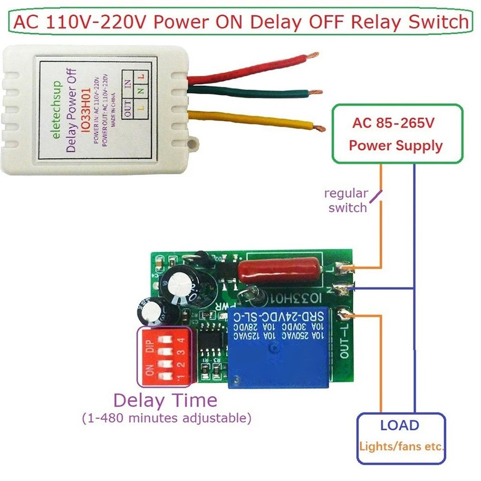 Power On Delay Relay Switch Controller AC 110V 220V Adjustable Max 180 ...