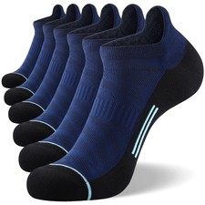 FITRELL 6 Pack Ankle Running Socks for Men and Women Low Cut 9-12, Navy Black