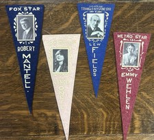 Lot of 4 Vintage 1910s Early Film Movie Stars Felt Pennants Metro Fox Triangle