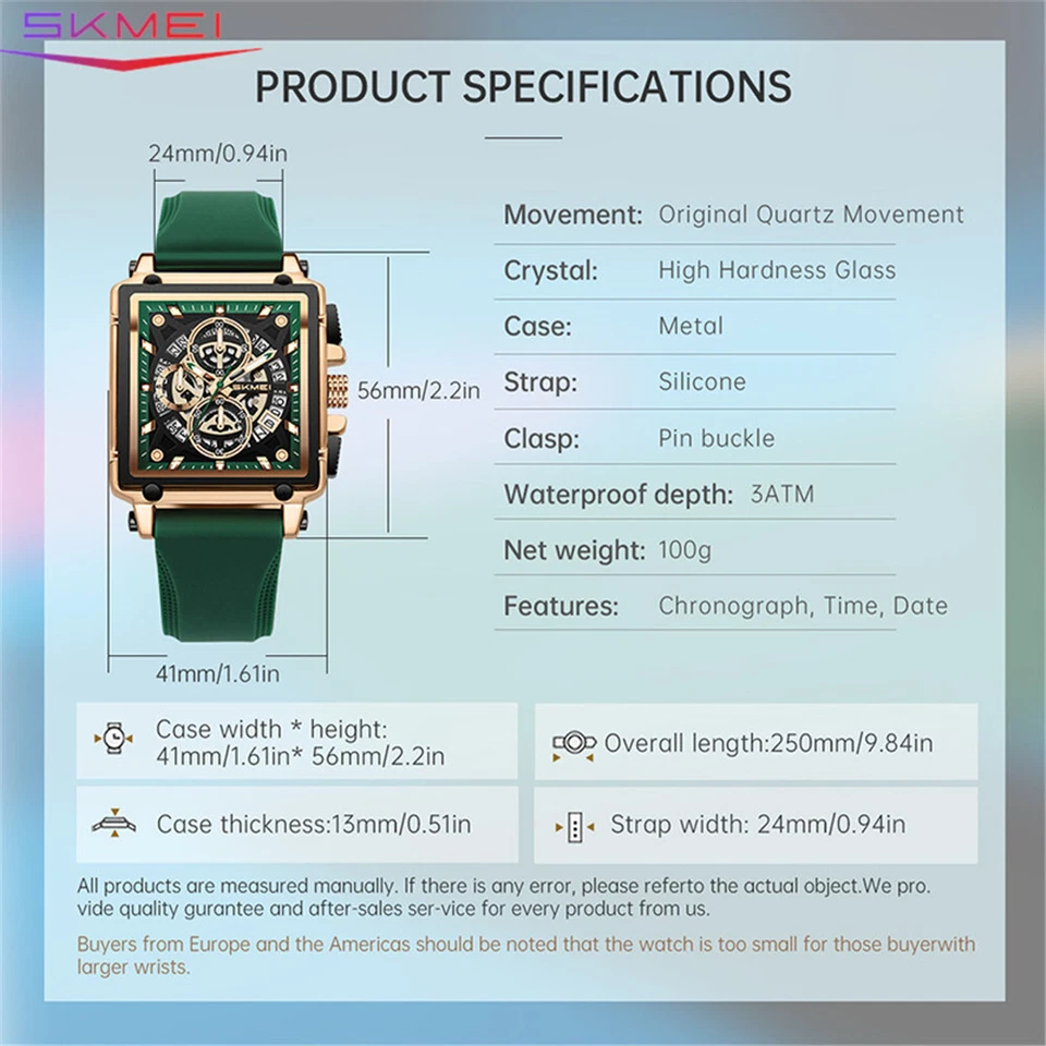 SKMEI Men Rectangle Watch Fashion Chronograph Wristwatch Boy Girl Sport Watches - Image 4 of 4