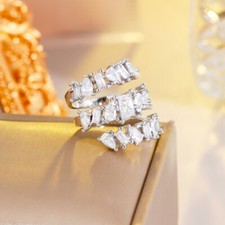 Spiral Design Silver Plated Cubic Zirconia Adjustable Ring Women Wedding Jewelry