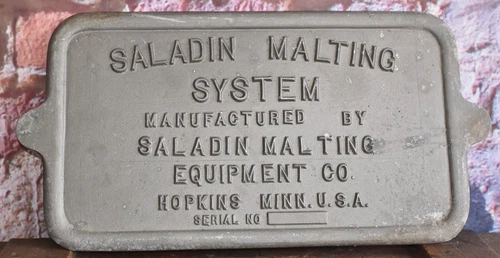 Vintage Saladin Beer Malting System Equipment Machine Hopkins MN Plaque Sign