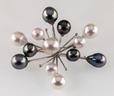 Wunderschöne Silber Starburst Feuerwerk Barock Perlen Brosche Einzigartig!
