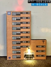 N Scale “HOSPITAL”  Building Flat / Front 3D Background, First Responders New
