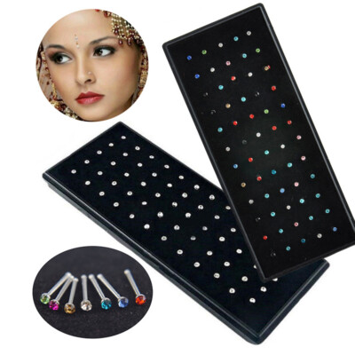 60Pcs PIERCING Pendiente Cristal De La Nariz Oreja Aguja Diamantes De  Imitación