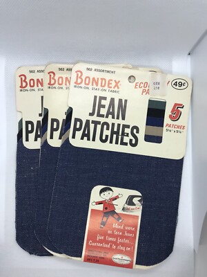 3 Bondex Jean Patches, Vintage Sewing Notions Original Packaging and Price Tags!