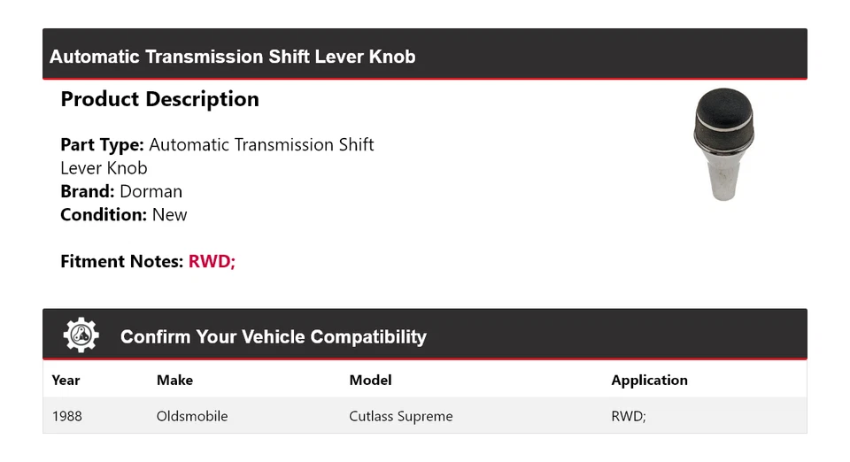 Para Oldsmobile Cutlass Supreme 1988 tracción trasera Dorman AT palanca de cambios perilla Foto 2 de 4
