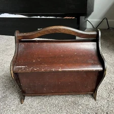 Vintage Wooden Crafting Sewing Caddy Storage Box Brown with Tray ~ Unique