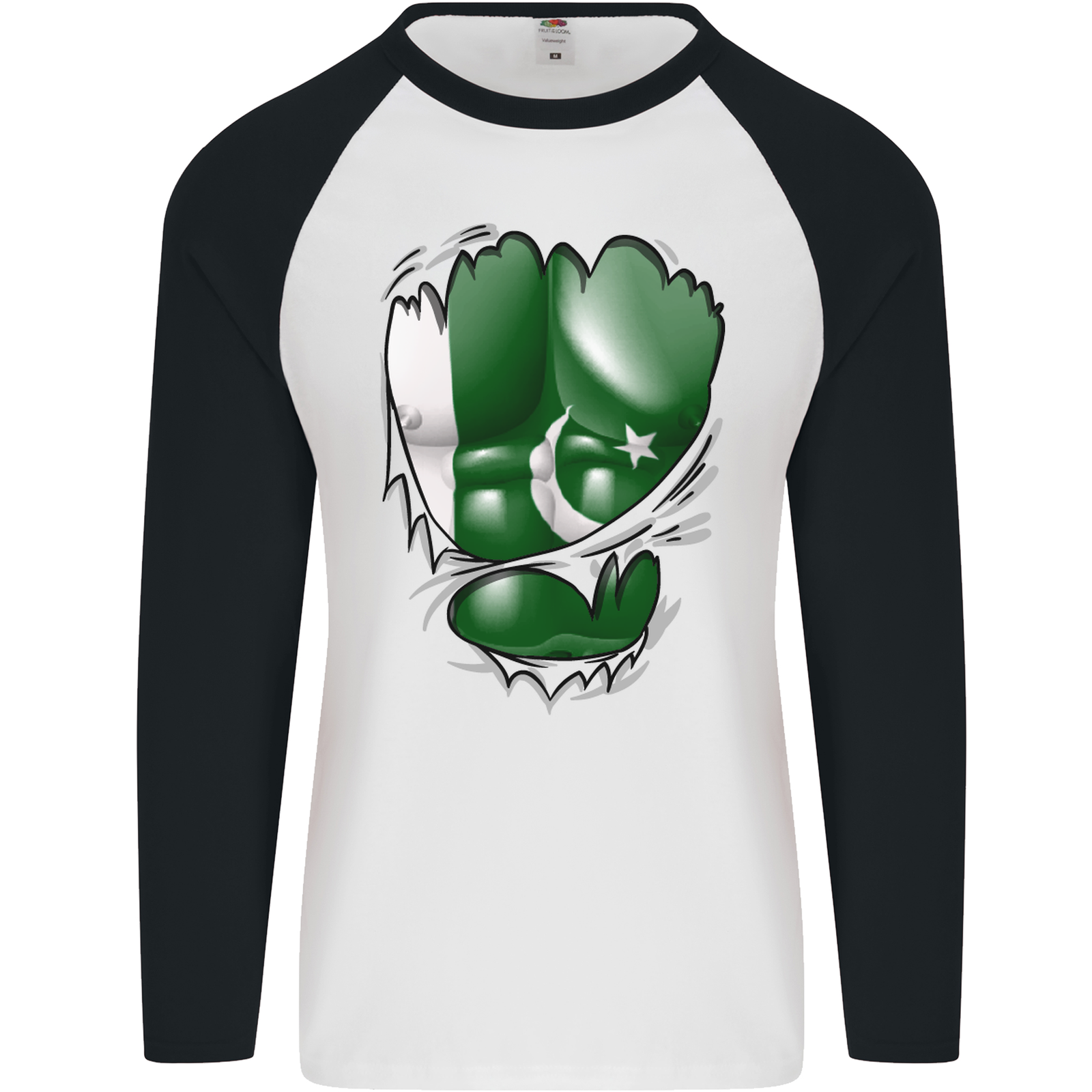 Gym The Pakistan Flag Ripped Muscles Effect Mens L/S Baseball T-Shirt