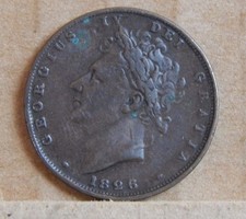 1826 Farthing King George IV 1/4 D English Copper Coin coin3 