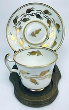 Royal Chelsea 3483 A/G Demitasse Cup & Saucer Set EXCELLENT! Gold Flowers Green