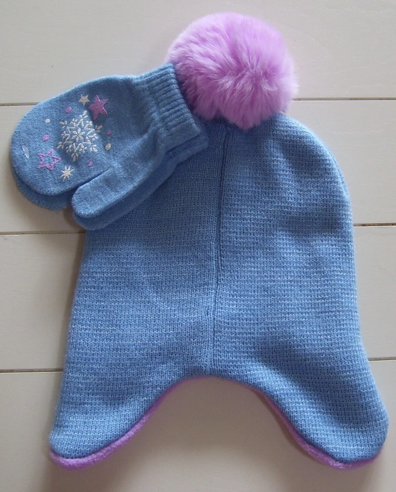 Conjunto de 2 sombreros y mitones Elsa Anna azul púrpura Disney Frozen para niñas pequeñas Foto 2 de 2