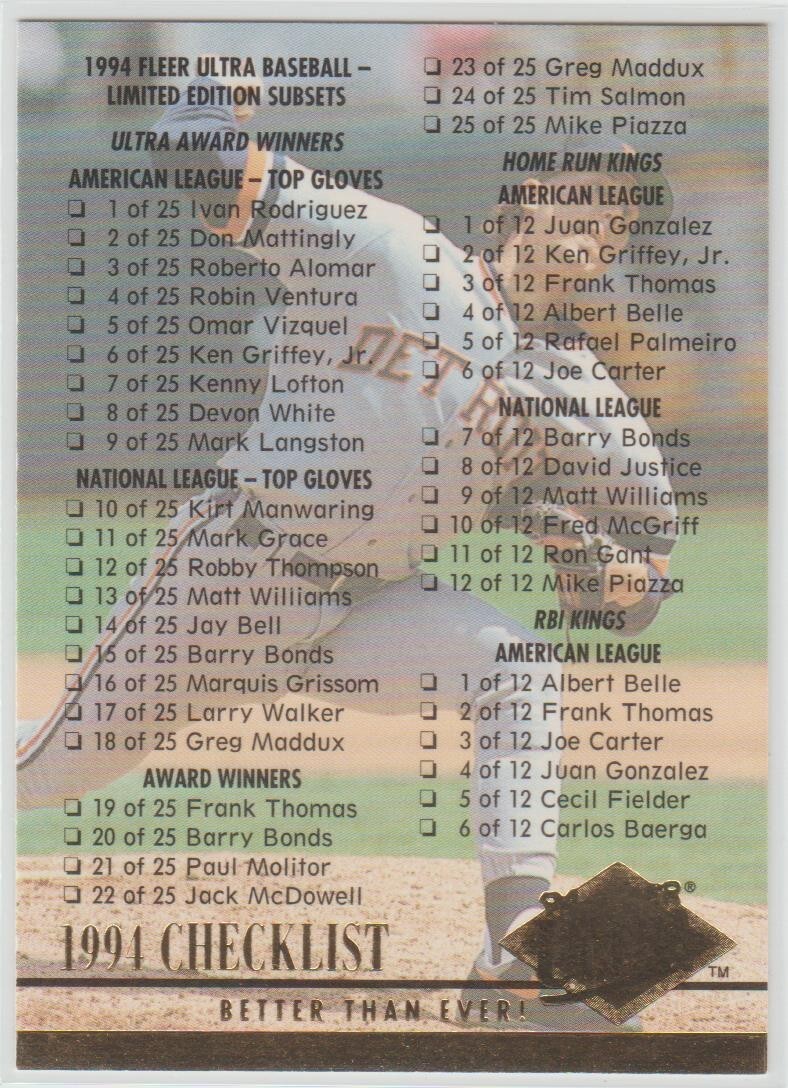 1994 Fleer Ultra Baseball #300 Checklist