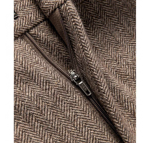 Retro Men's Tweed Herringbone Pants Woolen Casual Business Trousers Slim Fit UK - Picture 5 of 23