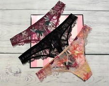 VICTORIA'S SECRET VERY SEXY FLORAL EMBROIDERED THONG PANTY BURGUNDY BEIGE