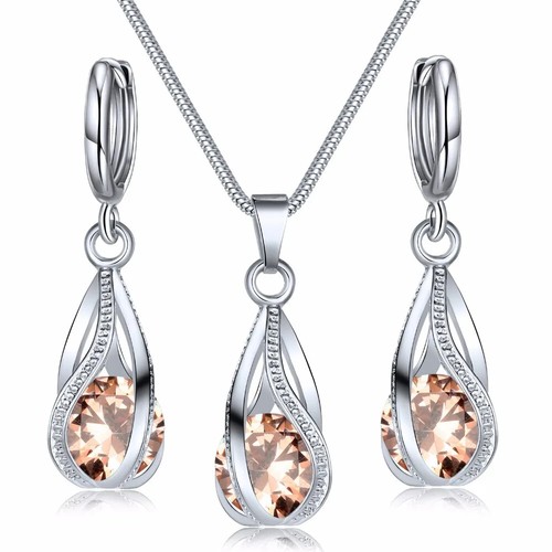 3-teiliges elegantes schwarzes Kristall Schmuckset - Halskette & Ohrringe für Damen - Bild 3 von 12